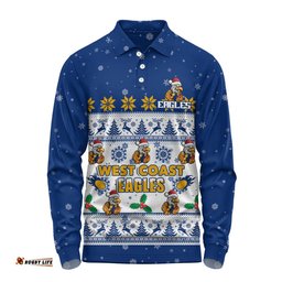 West Coast Eagles Long Sleeve Polo Shirt Special Ugly Christmas Holiday Footy Fans
