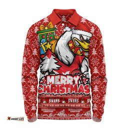Sydney Swans Long Sleeve Polo Shirt Festive Holiday Merry Christmas Vibe