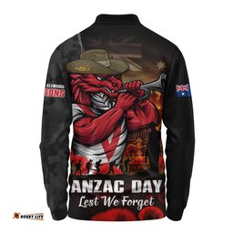 St. George Illawarra Dragons Long Sleeve Polo Shirt Anzac Day Rising Dawn Ceremony Lest We Forget Courage