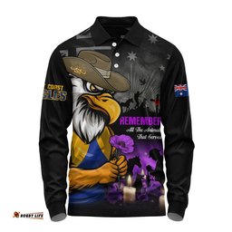 West Coast Eagles Long Sleeve Polo Shirt Anzac Day In Memory Of Animals That Served
