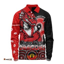 St. George Illawarra Dragons Long Sleeve Polo Shirt NAIDOC Week 50 Years Of Deadly Indigenous Pattern