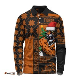 Wests Tigers Long Sleeve Polo Shirt Christmas Magic Knit Style Winter Glow