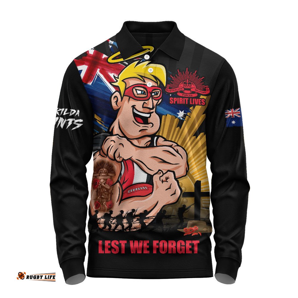 St Kilda Long Sleeve Polo Shirt ANZAC Day Honour And Football Legacy