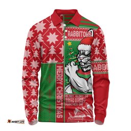 South Sydney Rabbitohs Long Sleeve Polo Shirt Christmas Magic Knit Style Winter Glow