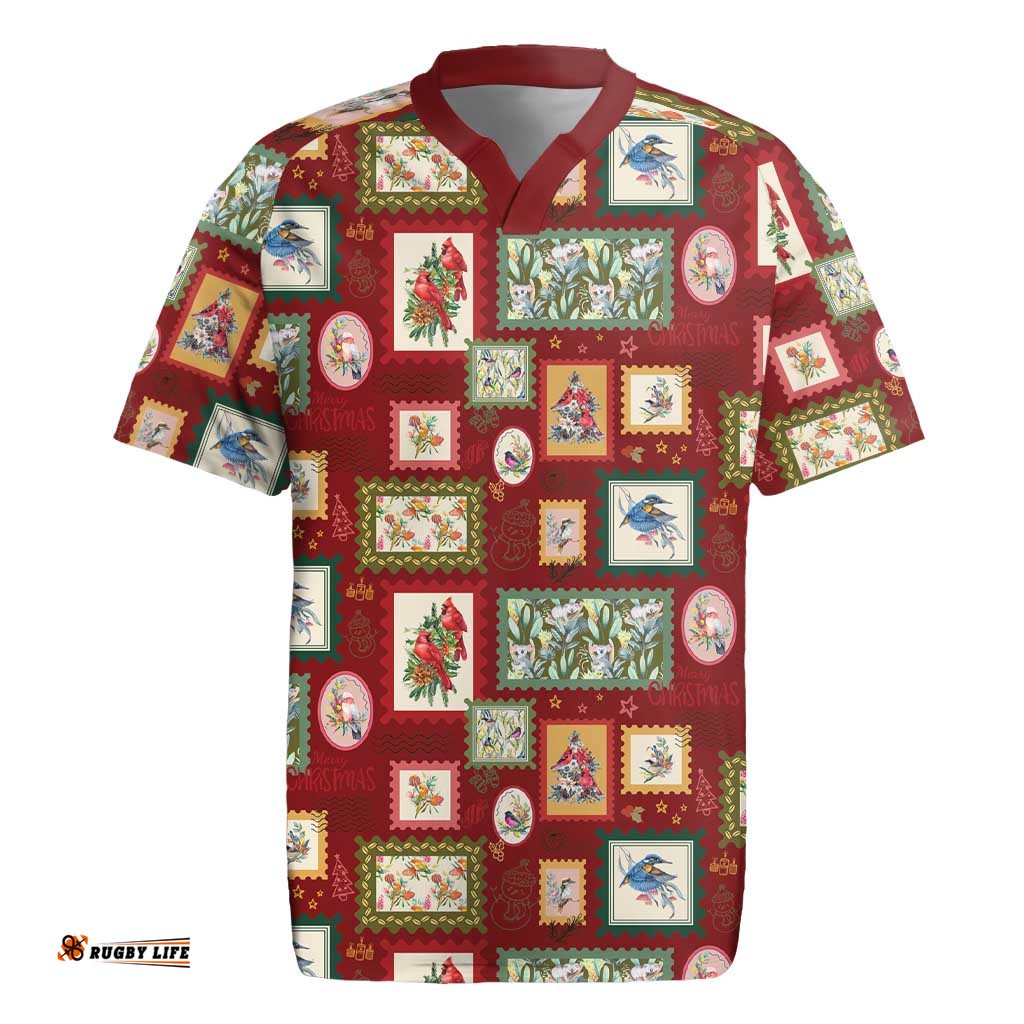 Aussie Birds Christmas La La Land Rugby Jersey Red Vintage Stamp Edition LT9
