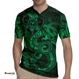 Aotearoa Maori Hei Tiki Rugby Jersey Kakariki Kowhaiwhai Puhoro Motif LT9