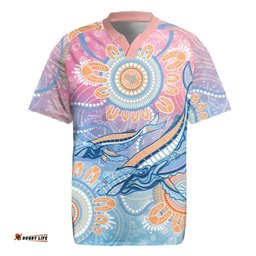 Aussie NAIDOC Week Pastel Rugby Jersey Dreaming Whales LT7