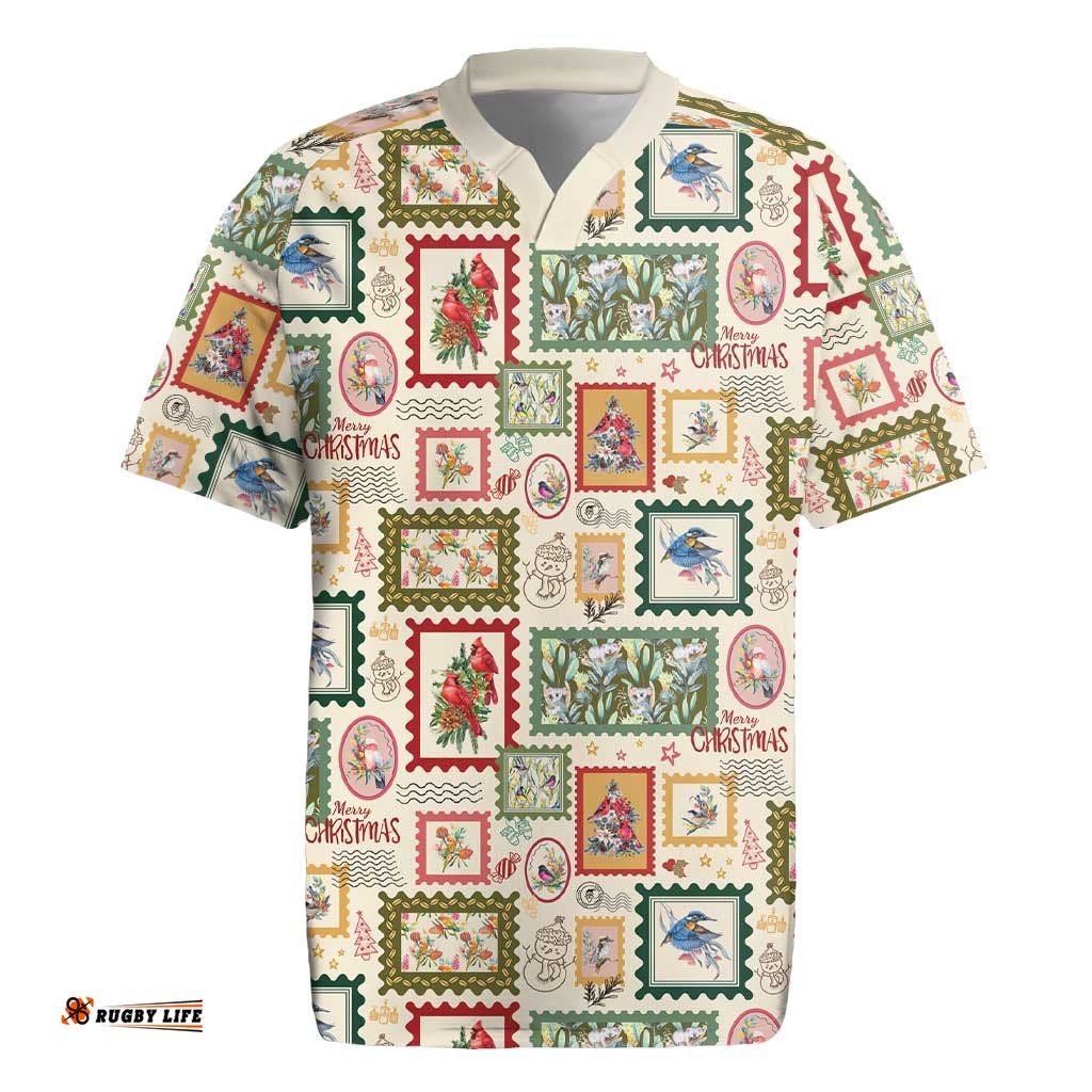 Aussie Birds Christmas La La Land Rugby Jersey Beige Vintage Stamp Edition LT9