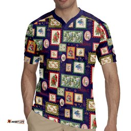 Aussie Birds Christmas La La Land Rugby Jersey Navy Blue Vintage Stamp Edition LT9