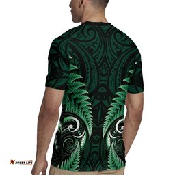 Aotearoa Pounamu Niho Rugby Jersey Silver Fern Mix Maori Pattern - Green LT14
