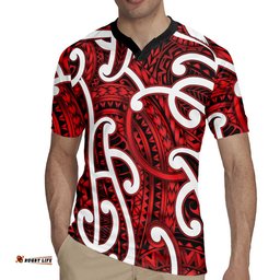 Aotearoa Maori Kowhaiwhai Rugby Jersey Whero Puhoro and Patiki LT9