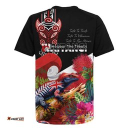 Aotearoa Toitu Te Tiriti Rugby Jersey Waitangi-Honour The Treaty NZ Tuatara and Plants LT03