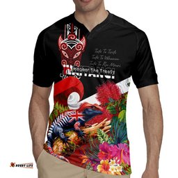 Aotearoa Toitu Te Tiriti Rugby Jersey Waitangi-Honour The Treaty NZ Tuatara and Plants LT03