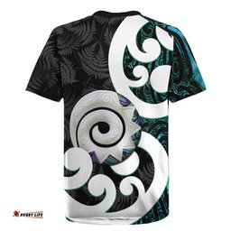 Aotearoa Koru Rugby Jersey Cyan Maori Paua Shell Mix Silver Fern LT14