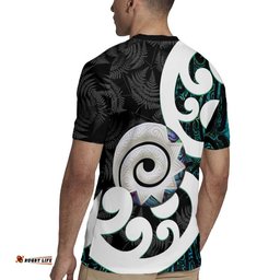 Aotearoa Koru Rugby Jersey Cyan Maori Paua Shell Mix Silver Fern LT14