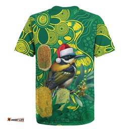 Aussie Honeyeaters Banksia Christmas Rugby Jersey Aboriginal Dots Painting Green Motif LT9