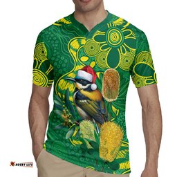 Aussie Honeyeaters Banksia Christmas Rugby Jersey Aboriginal Dots Painting Green Motif LT9
