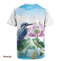 Australia Azure Kingfisher Rugby Jersey Ceyx Azureus Sacred Lotus Watercolor LT14