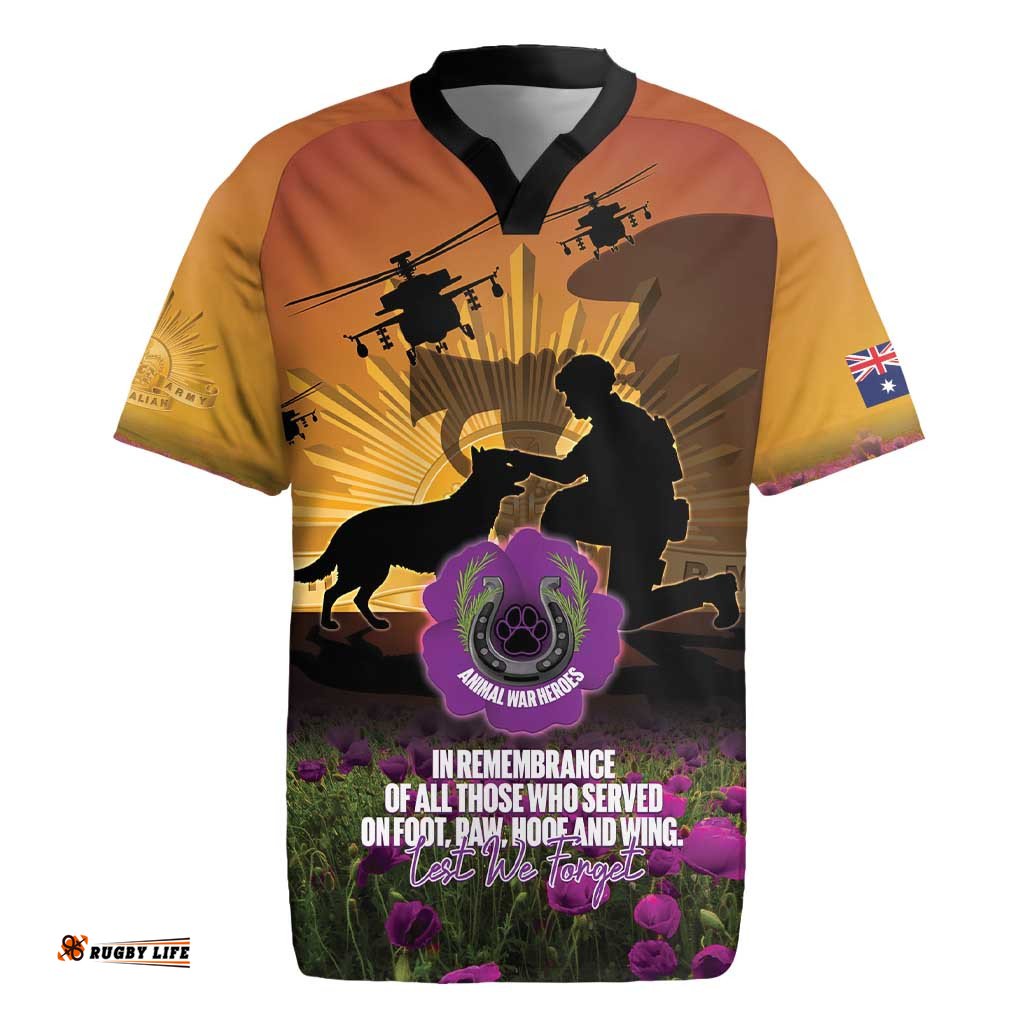 Animal War Heroes Australia ANZAC Day Rugby Jersey We Will Always Remember Them LT14