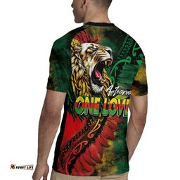 Aotearoa One Love Rugby Jersey Reggae Lion with Kakahu Huruhuru LT03