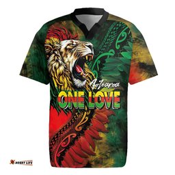 Aotearoa One Love Rugby Jersey Reggae Lion with Kakahu Huruhuru LT03