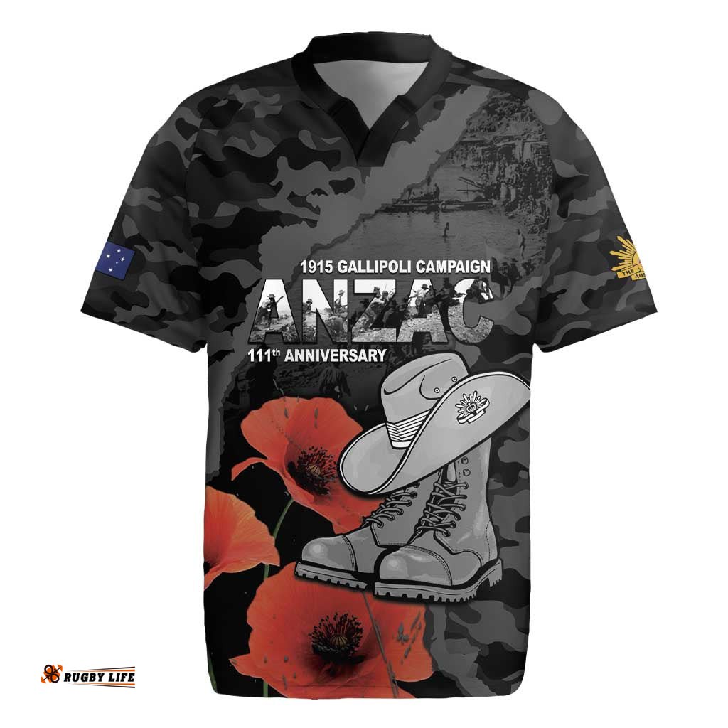 Australia 1915 Gallipoli ANZAC Rugby Jersey 111th Anniversary Army Boots And Slouch Hat LT14