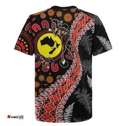 Aotearoa and Australia Rugby Jersey Maori Koru Ferns With Aboriginal Kangaroo LT03