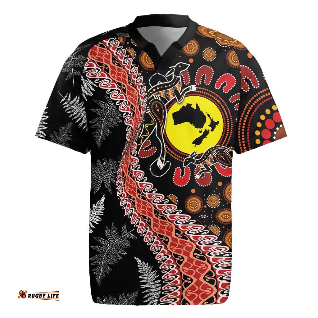 Aotearoa and Australia Rugby Jersey Maori Koru Ferns With Aboriginal Kangaroo LT03