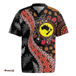 Aotearoa and Australia Rugby Jersey Maori Koru Ferns With Aboriginal Kangaroo LT03