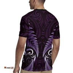Aotearoa Pounamu Niho Rugby Jersey Silver Fern Mix Maori Pattern - Purple LT14