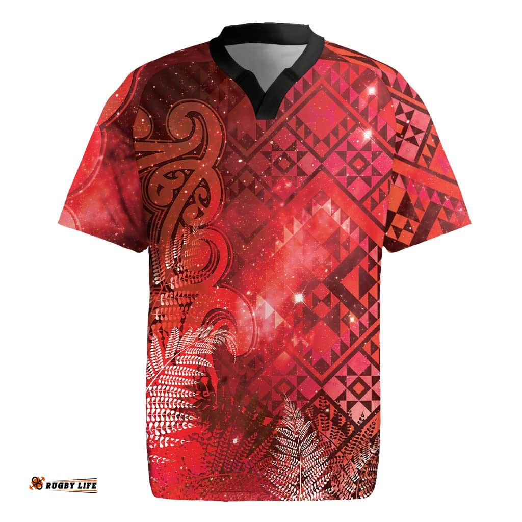 Aotearoa Taniko Matariki Rugby Jersey Cosmic Red LT7