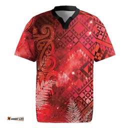 Aotearoa Taniko Matariki Rugby Jersey Cosmic Red LT7
