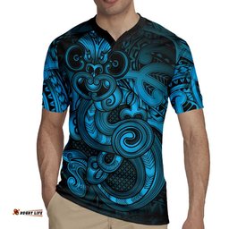 Aotearoa Maori Hei Tiki Rugby Jersey Kikorangi Kowhaiwhai Puhoro Motif LT9