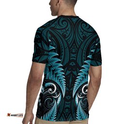 Aotearoa Pounamu Niho Rugby Jersey Silver Fern Mix Maori Pattern - Turquoise LT14