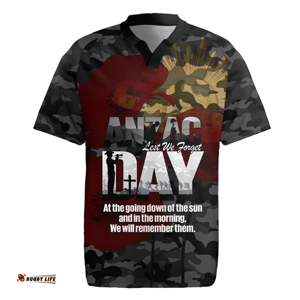 Australia ANZAC Day Rugby Jersey We Will Remember Them Poppy Camouflage LT14