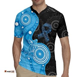 Australia Autism Awareness Month Rugby Jersey Indigenous Lizard With Blue Ribbon LT14