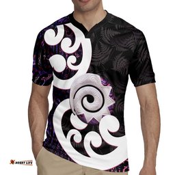 Aotearoa Koru Rugby Jersey Purple Maori Paua Shell Mix Silver Fern LT14