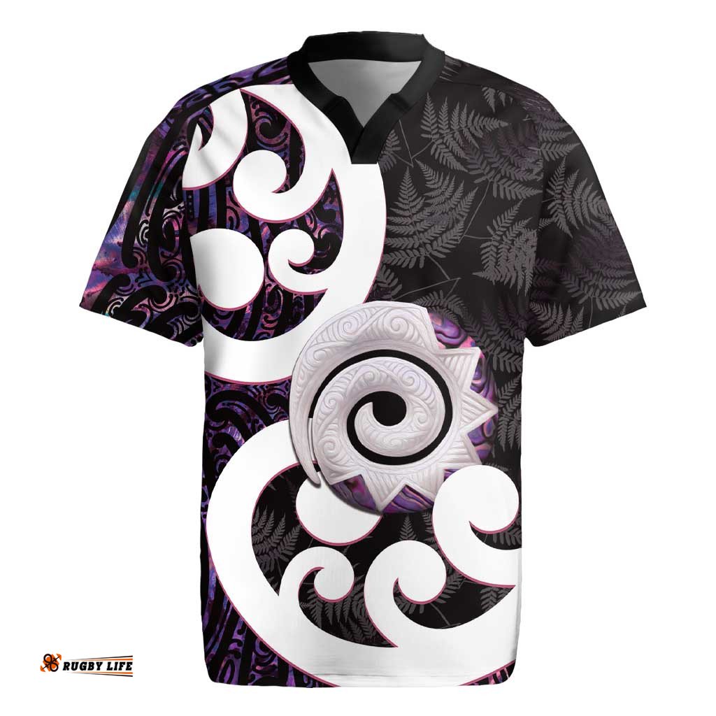 Aotearoa Koru Rugby Jersey Purple Maori Paua Shell Mix Silver Fern LT14
