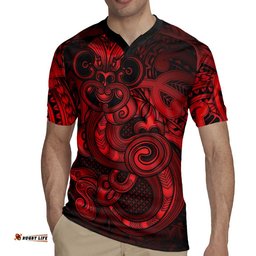 Aotearoa Maori Hei Tiki Rugby Jersey Whero Kowhaiwhai Puhoro Motif LT9