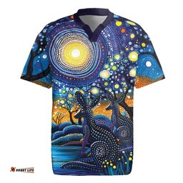 Australian Night Sky Landscape Rugby Jersey Aboriginal Dreamtime Story LT9