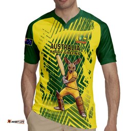 Custom Australia Cricket Rugby Jersey Aussie Baggy Greens - Kangaroo Mascot Style LT14