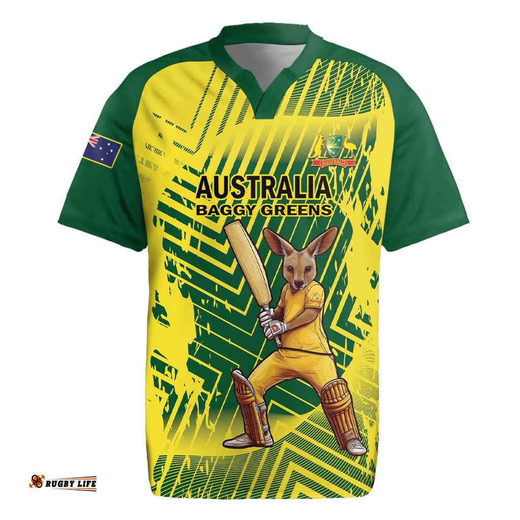 Custom Australia Cricket Rugby Jersey Aussie Baggy Greens - Kangaroo Mascot Style LT14