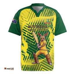 Custom Australia Cricket Rugby Jersey Aussie Baggy Greens - Kangaroo Mascot Style LT14