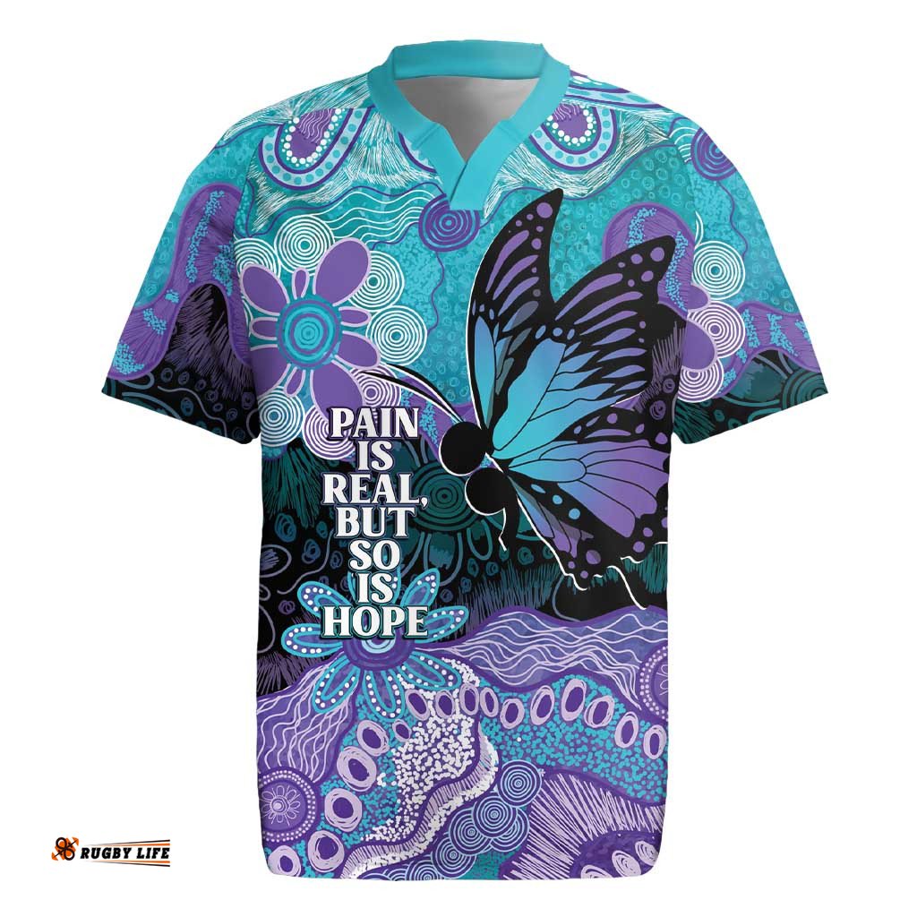 Australia Indigenous Teal Purple Contemporary Aboriginal Art Rugby Jersey Hope Is Real LT7