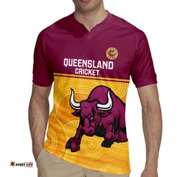 Custom Australia Queensland Cricket Rugby Jersey Go Bulls - Aboriginal Art LT14