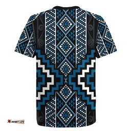 Azure Tukutuku Pattern Aotearoa Rugby Jersey Niho Taniwha and Puhoro Motifs LT7