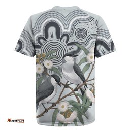 Australia Grey Butcherbird Rugby Jersey Eucalyptus Alba Indigenous Art LT14
