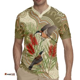 Australia Eastern Spinebill Rugby Jersey Aussie Honeyeater Bottlebrush Indigenous Art LT14