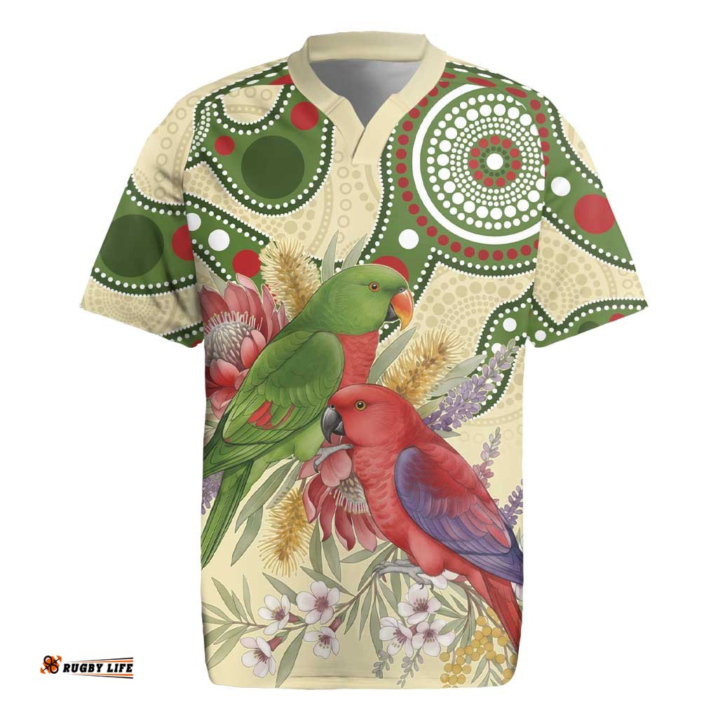 Australia Moluccan Eclectus Rugby Jersey Australian Native Flowers Indigenous Art LT14