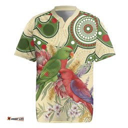 Australia Moluccan Eclectus Rugby Jersey Australian Native Flowers Indigenous Art LT14